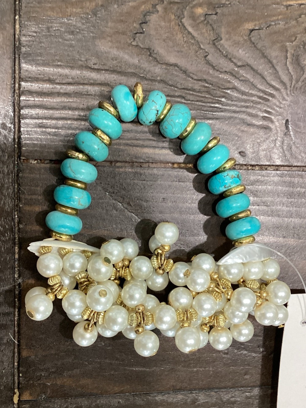 Turquoise and Pearl Cluster Bracelet - Unbranded